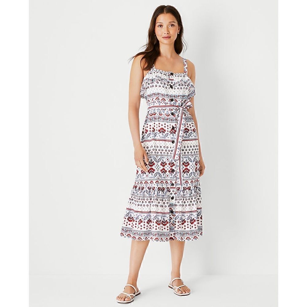 NWT Ann Taylor Floral Tie Waist Flare Dress, Size XS